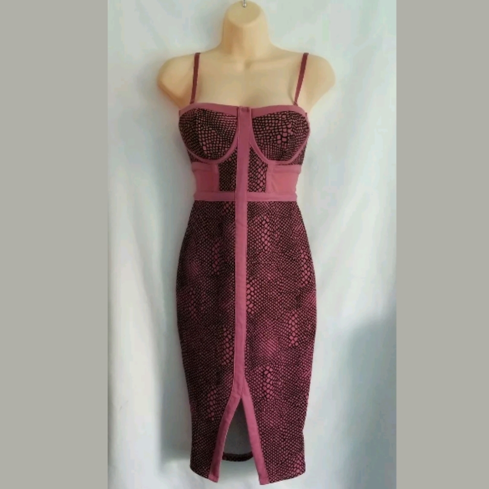 NWT Material Girl Pink Stretch Snake Print Dress Side Mesh w Back Zipper Size S